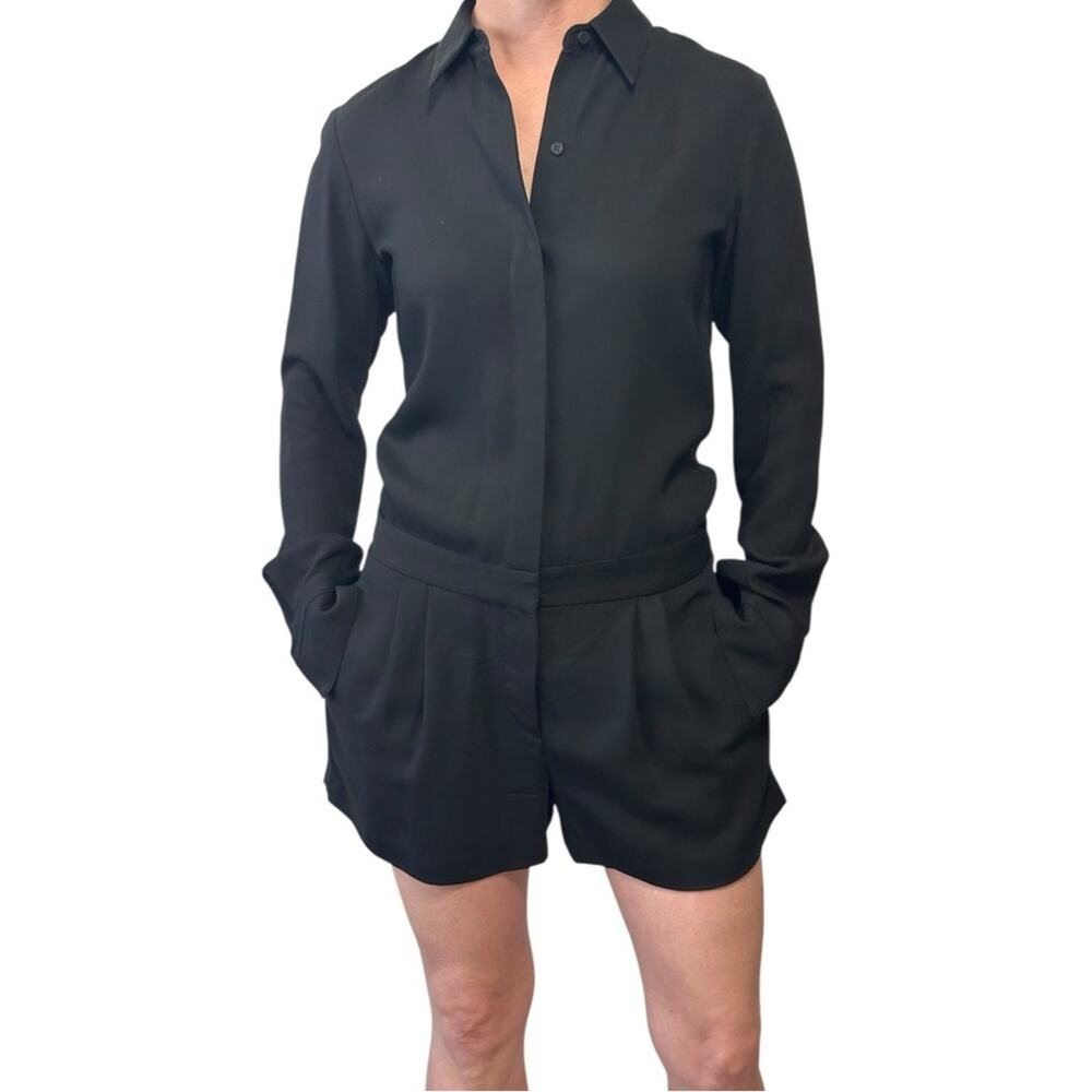 rag & bone Teresa Romper Playsuit Black US 0 Shorts Long Sleeve Button front